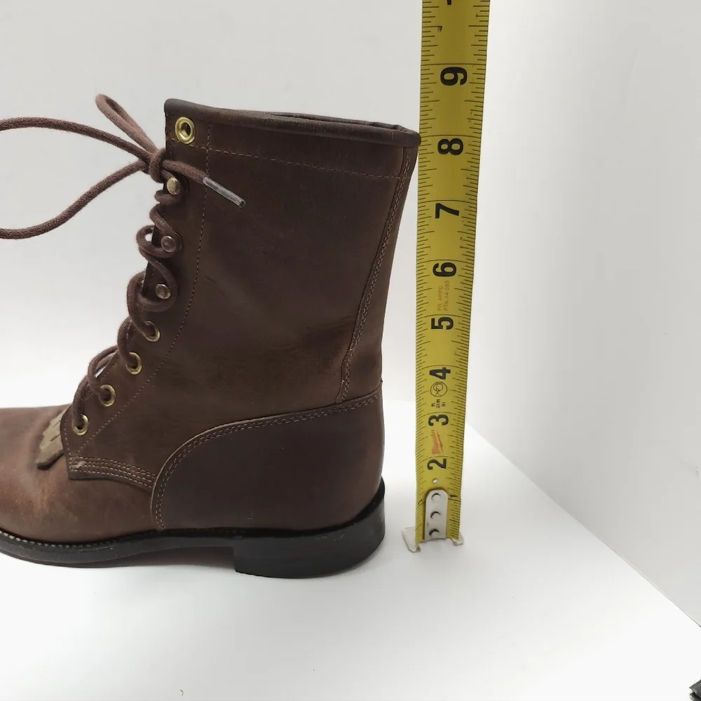 Justin Womens McKean Lace Up Boots Size 5.5 B Brown Leather Kiltie Roper - Picture 9 of 9